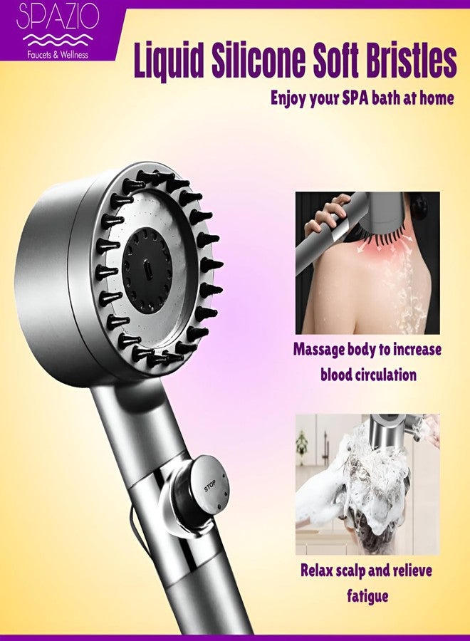 SPAZIO دش يدوي SPAZIO لتنقية المياه العسرة، يساعد على تقليل تساقط الشعر، متعدد الوظائف، مزود بنقاط تدليك، مقاوم للصدأ، مع أنبوب أسود بطول 1.5 متر وخطاف جداري. - Image 3